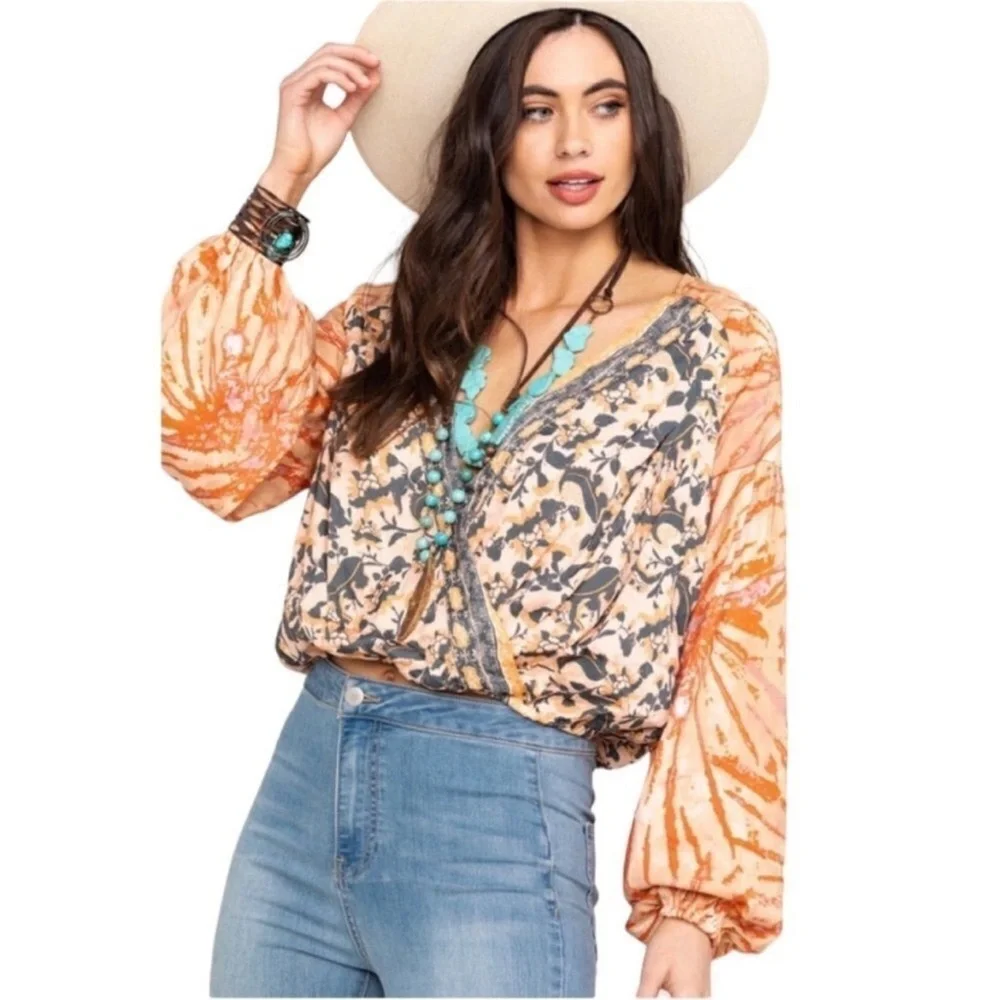 Free People Long Sleeve Cruisin Together Printed Blouse Women's Size S